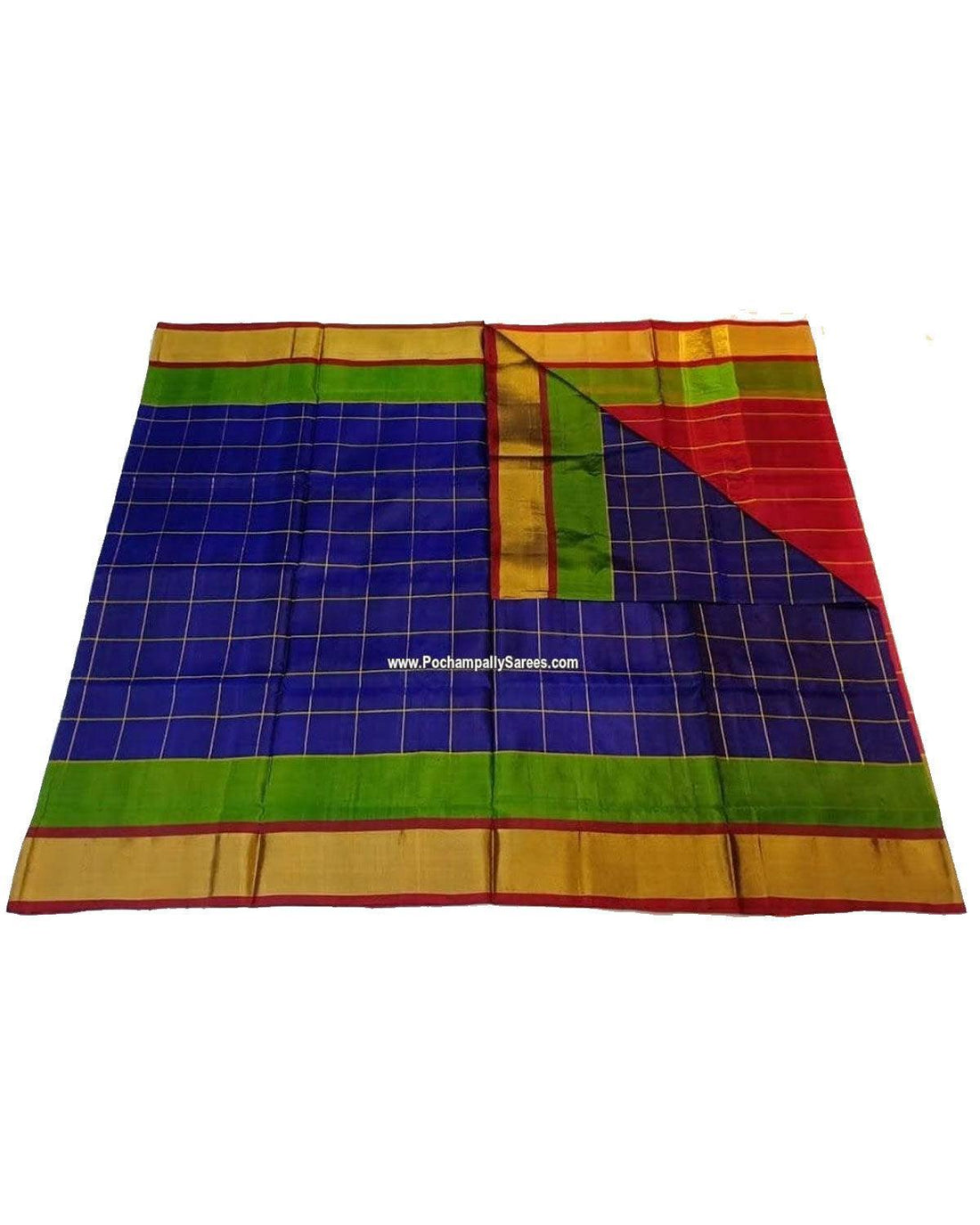 UPPADA PATU CHECKS BLUE COLOR SAREE - pochampallysarees.com