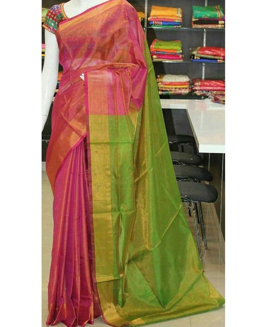 UPPADA PINC FULLU TISSUE RED COLOR SAREE - pochampallysarees.com