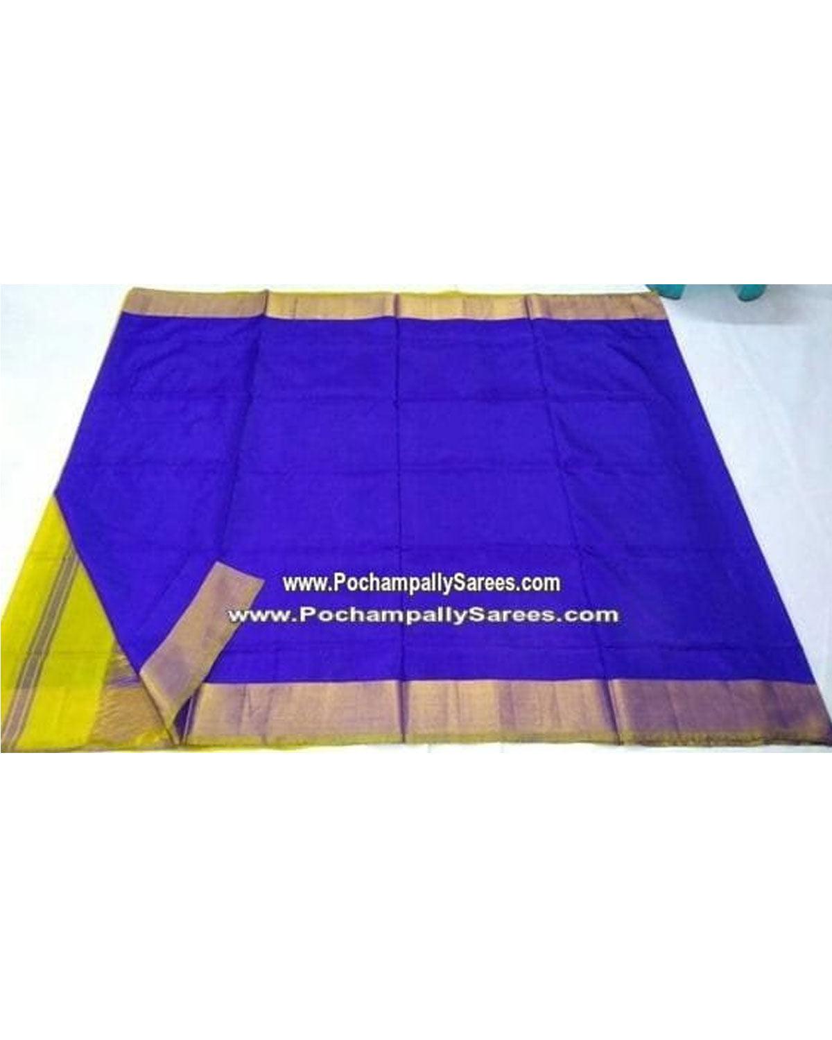 UPPADA SILK PLAIN BLUE COLOUR SAREE - pochampallysarees.com