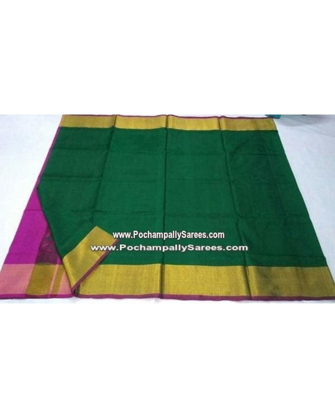 UPPADA SILK PLAIN BOTTLE GREEN COLOUR SAREE - pochampallysarees.com