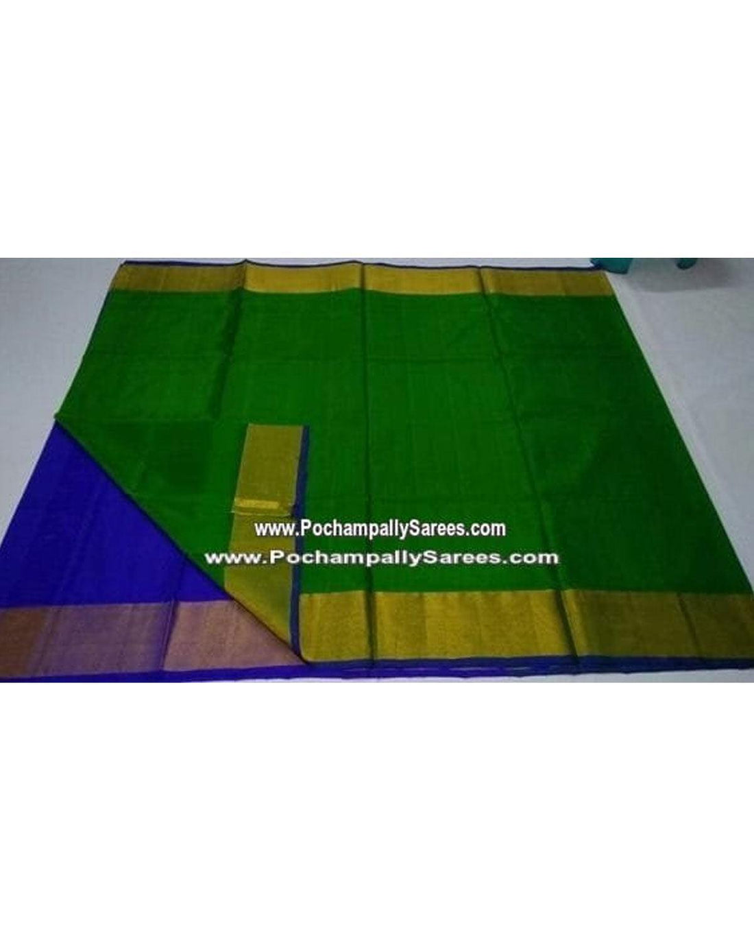 UPPADA SILK PLAIN GREEN COLOUR SAREE - pochampallysarees.com