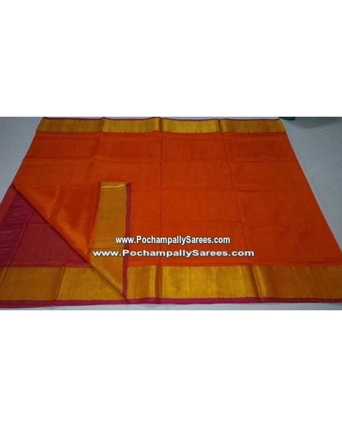 UPPADA SILK PLAIN ORANGE COLOUR SAREE - pochampallysarees.com