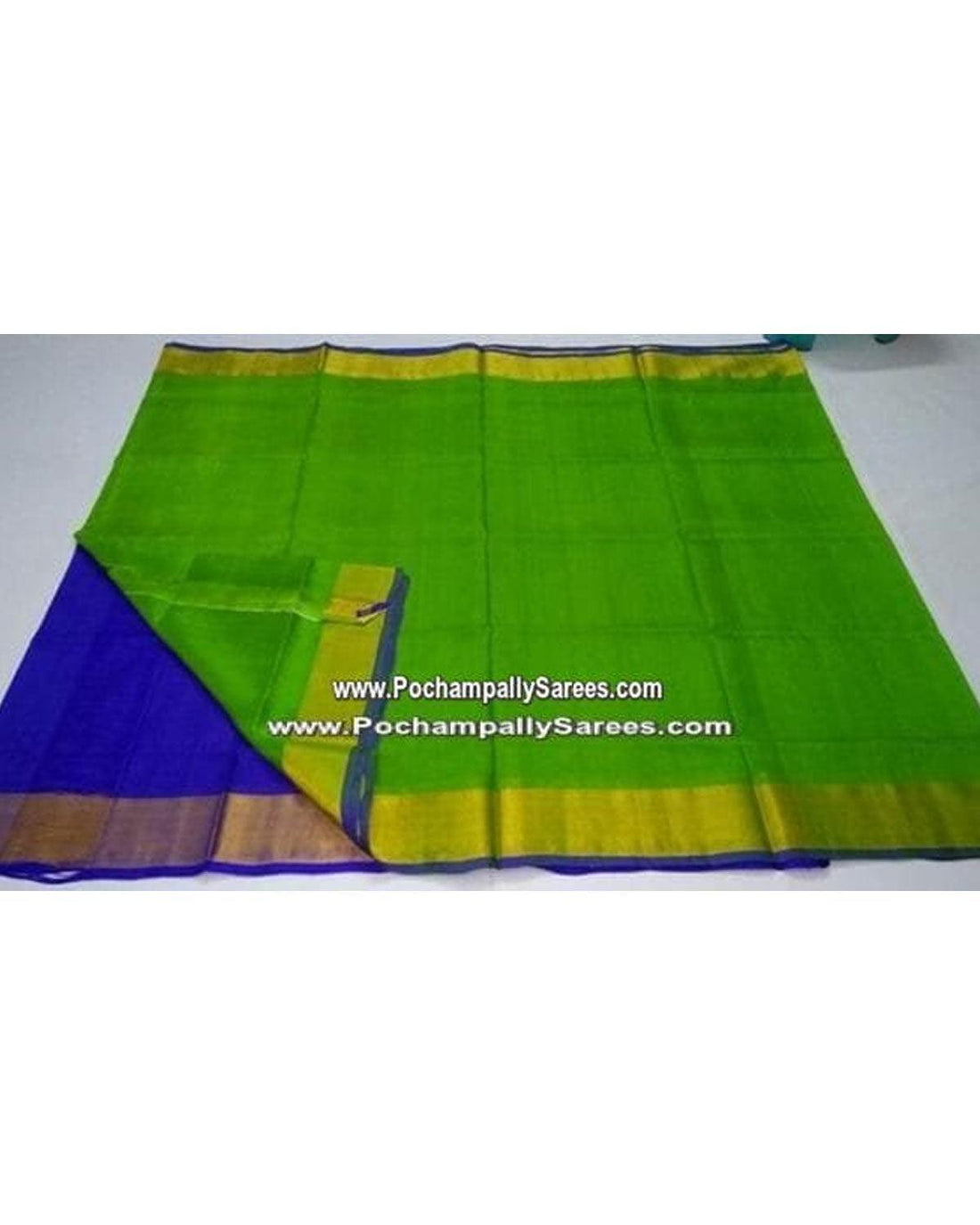 UPPADA SILK PLAIN PARROT GREEN COLOUR SAREE - pochampallysarees.com