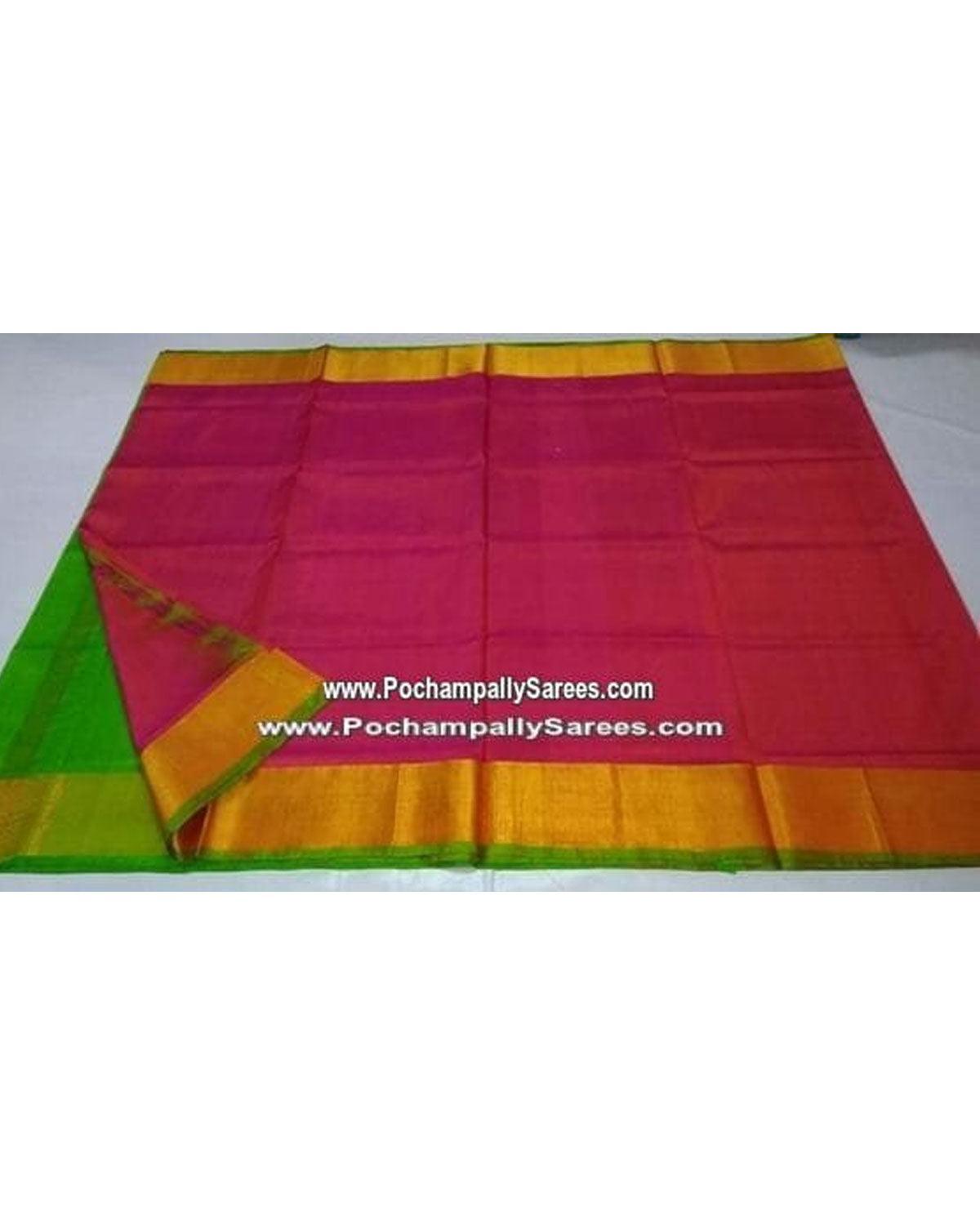 UPPADA SILK PLAIN PINK COLOUR SAREE - pochampallysarees.com