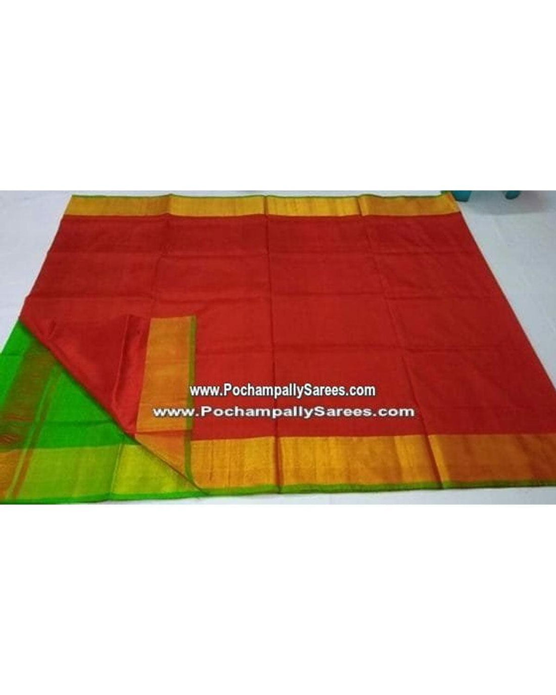 UPPADA SILK PLAIN RED COLOUR SAREE - pochampallysarees.com