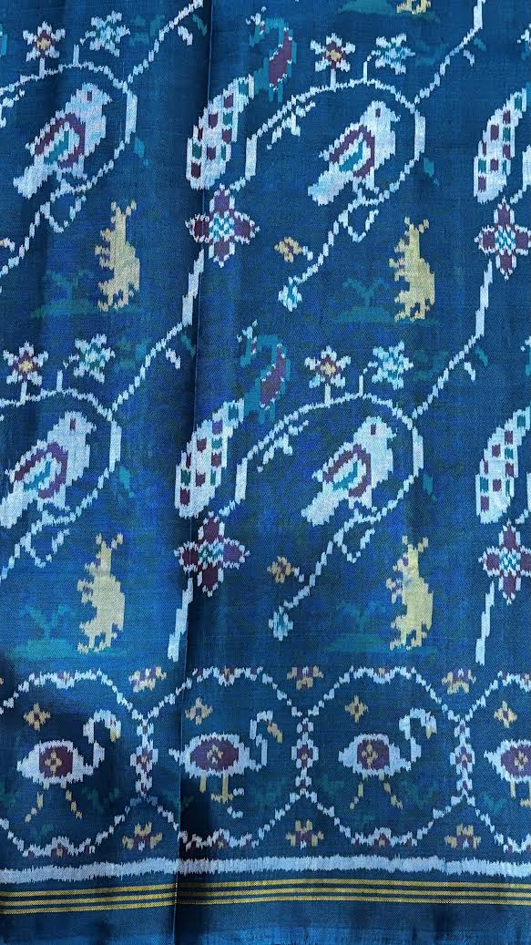 Elegant Teal Blue Patola Silk Saree with Traditional Motifs