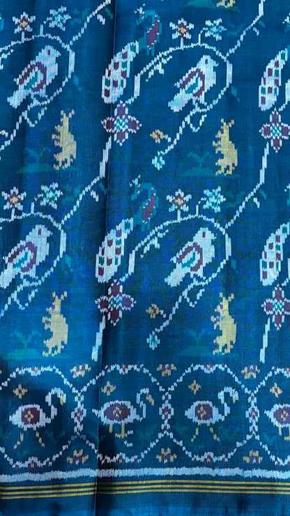 Elegant Teal Blue Patola Silk Saree with Traditional Motifs
