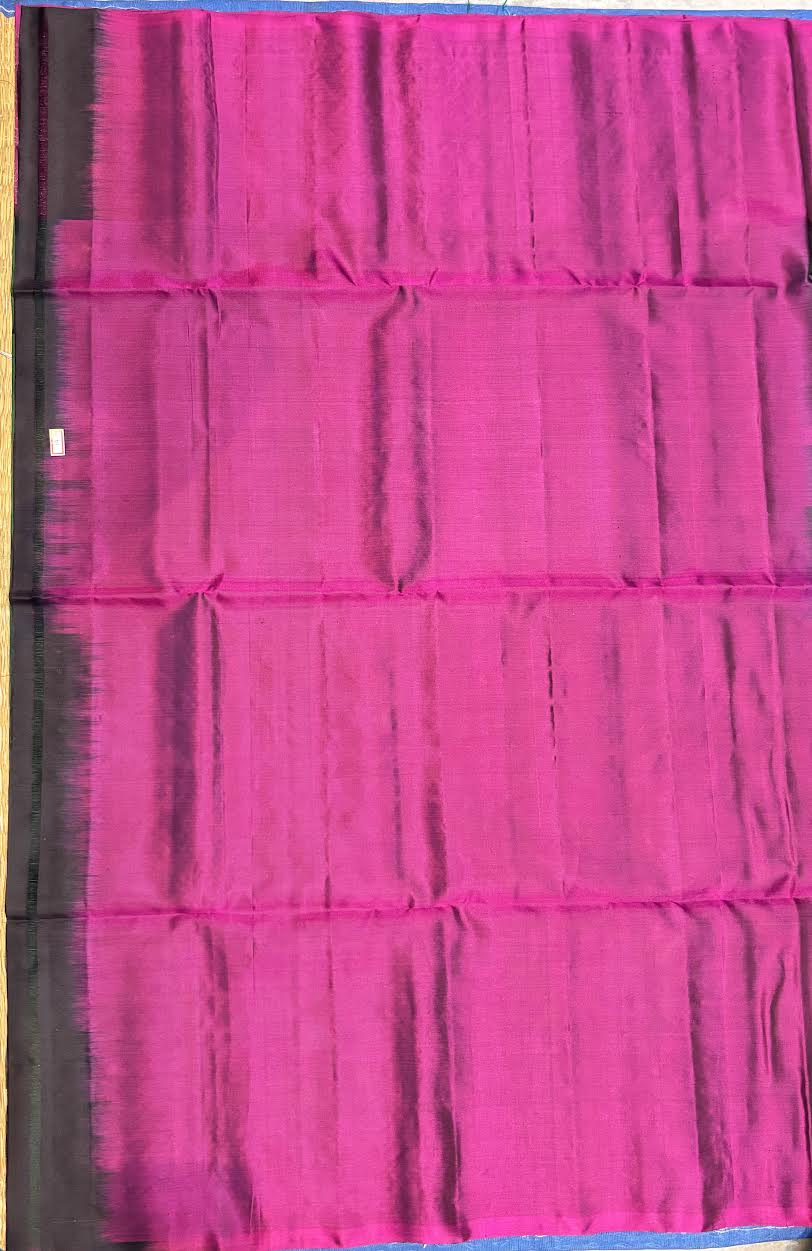 Emerald Green &amp; Rani Pink Kanchi Pattu Soft Silk Saree (Silk Mark Certified)