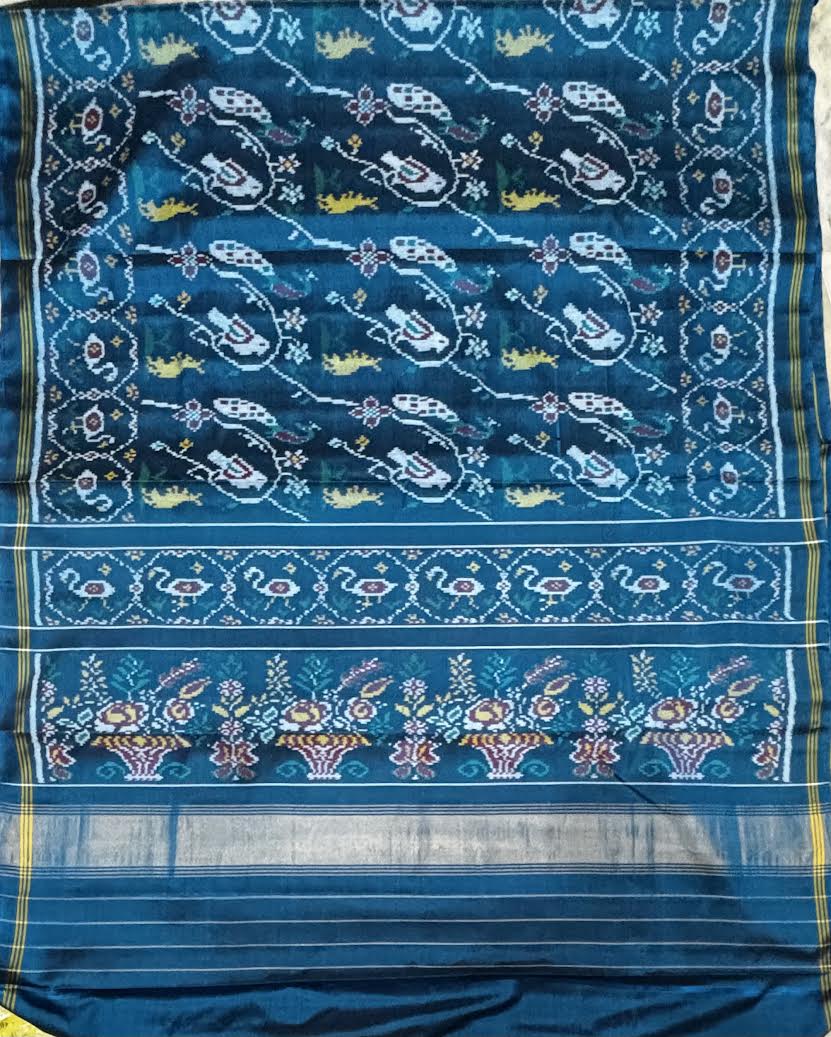 Elegant Teal Blue Patola Silk Saree with Traditional Motifs