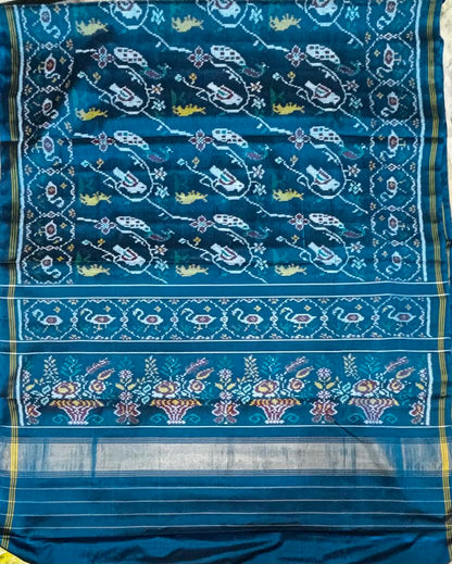 Elegant Teal Blue Patola Silk Saree with Traditional Motifs