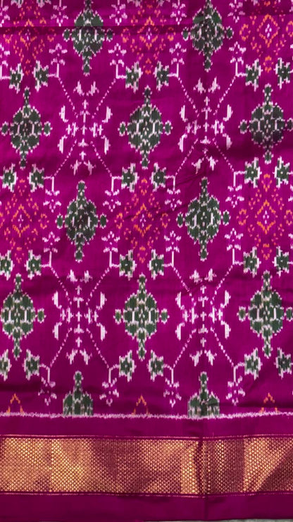 Authentic Magenta Patola Silk Saree with Geometric Ikkat Weave and Zari Border ip02