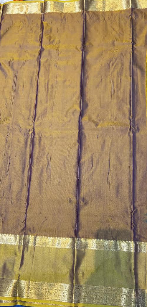 Bronze Brown &amp; Royal Purple Semi Dharmavaram Silk Saree with Gold Zari Pallu