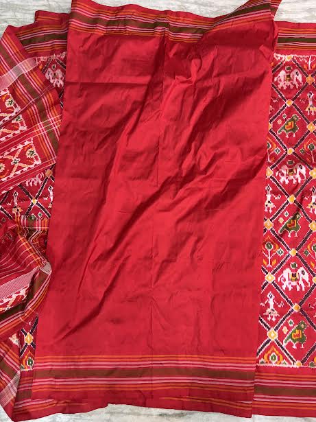 Pure Pochampally Ikkat Silk Patola Saree in Crimson Red