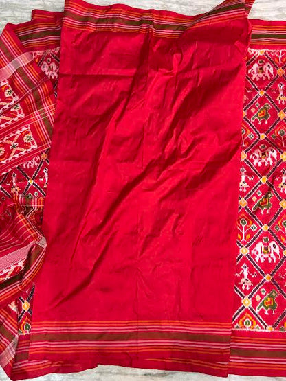 Pure Pochampally Ikkat Silk Patola Saree in Crimson Red