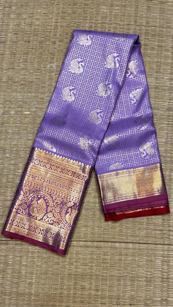 Semi Dharmavaram Silk Saree in Lavender and Deep Red with Gold Zari