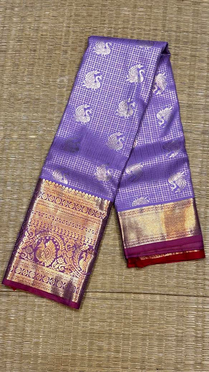 Semi Dharmavaram Silk Saree in Lavender and Deep Red with Gold Zari