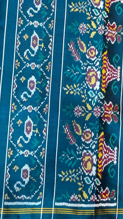 Elegant Teal Blue Patola Silk Saree with Traditional Motifs
