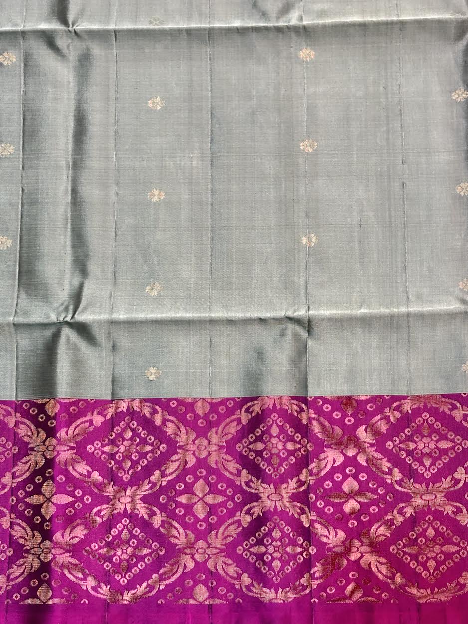 Kanchi soft silk saree Middle Gray Border Pink With Silk Mark