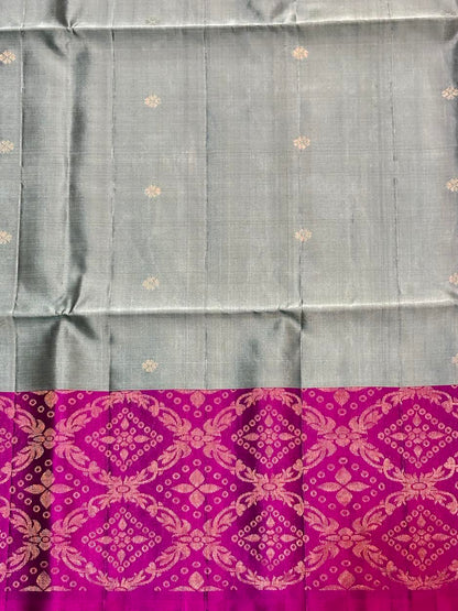 Kanchi soft silk saree Middle Gray Border Pink With Silk Mark