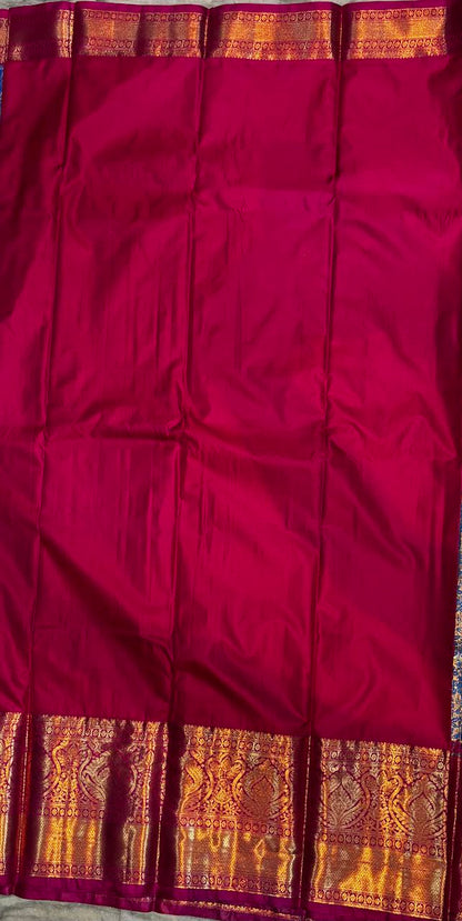 Royal Blue Semi Dharmavaram Silk Saree with Rani Pink Rich Zari Pallu &amp; Border