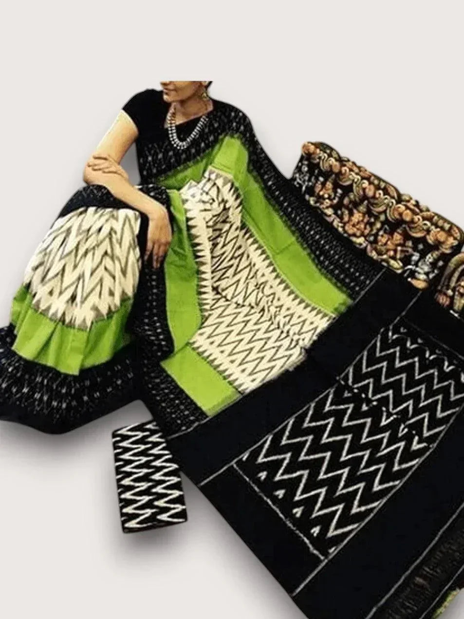 WHITE With Black IKAT COTTON SAREE - pochampallysarees.com