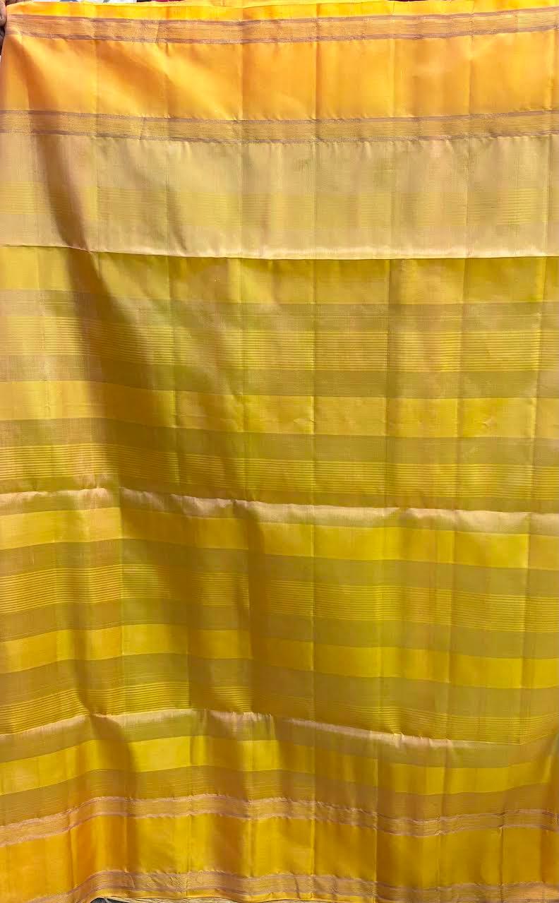 Kanchi Soft Silk Saree in Sea Green with Contrast Yellow Gold Zari Border