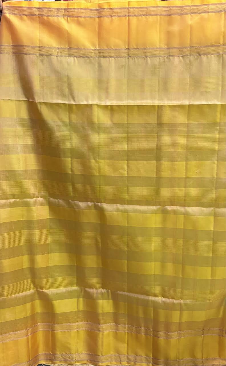 Kanchi Soft Silk Saree in Sea Green with Contrast Yellow Gold Zari Border