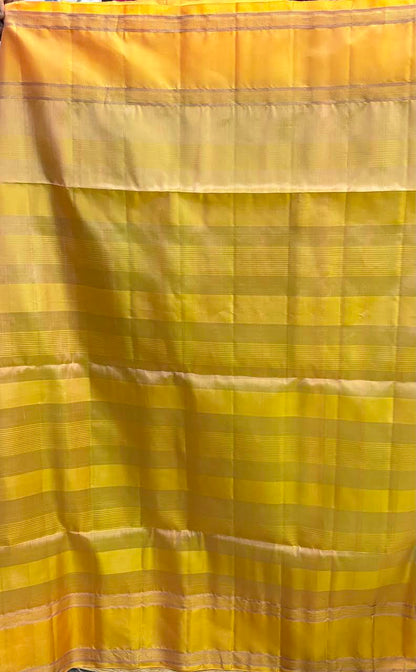 Kanchi Soft Silk Saree in Sea Green with Contrast Yellow Gold Zari Border