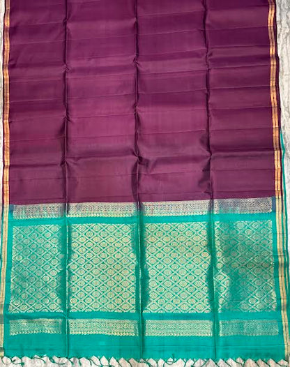 Deep Wine Kanchi Soft Silk Saree with Turquoise Zari Pallu | Handloom Elegance