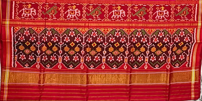 Vibrant Magenta Pure Real Patola Silk Saree with Red Elephant Motif Border