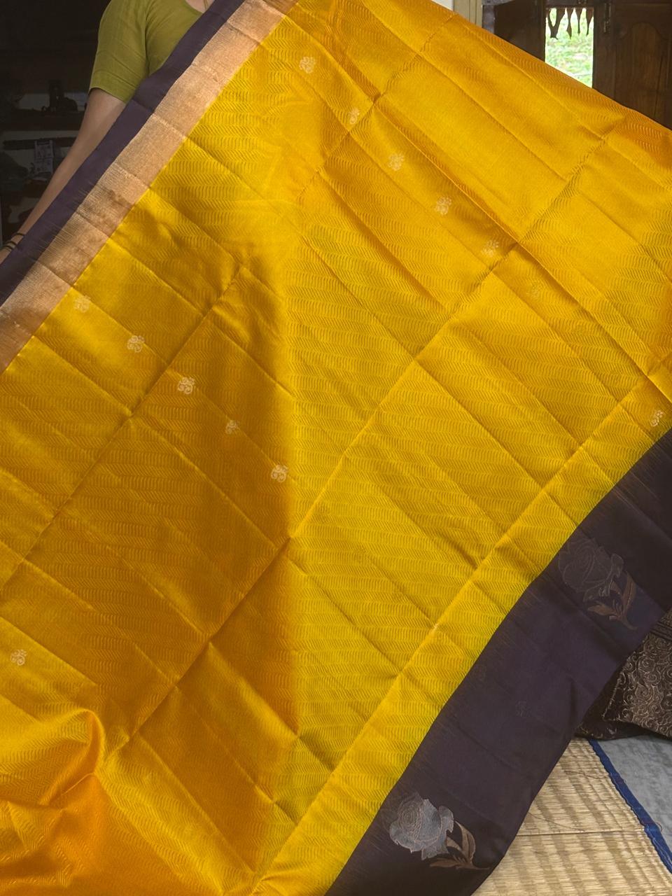 Yellow Chocolate Color Designer Kanchi Pure Soft Silk Saree - pochampallysarees.com