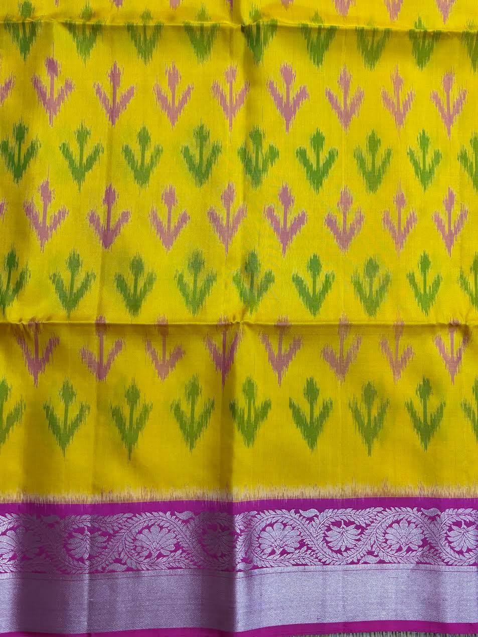 Yellow Pink Designer Kanchi Pure Soft Silk Saree - pochampallysarees.com