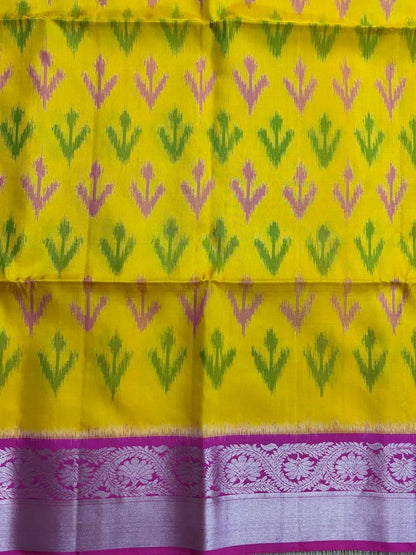 Yellow Pink Designer Kanchi Pure Soft Silk Saree - pochampallysarees.com