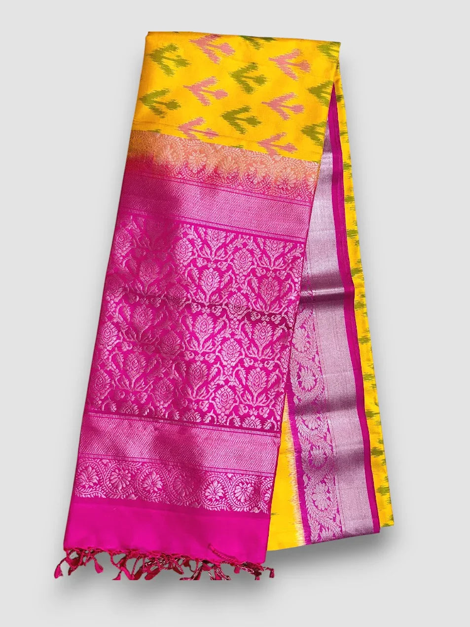 Yellow Pink Designer Kanchi Pure Soft Silk Saree - pochampallysarees.com