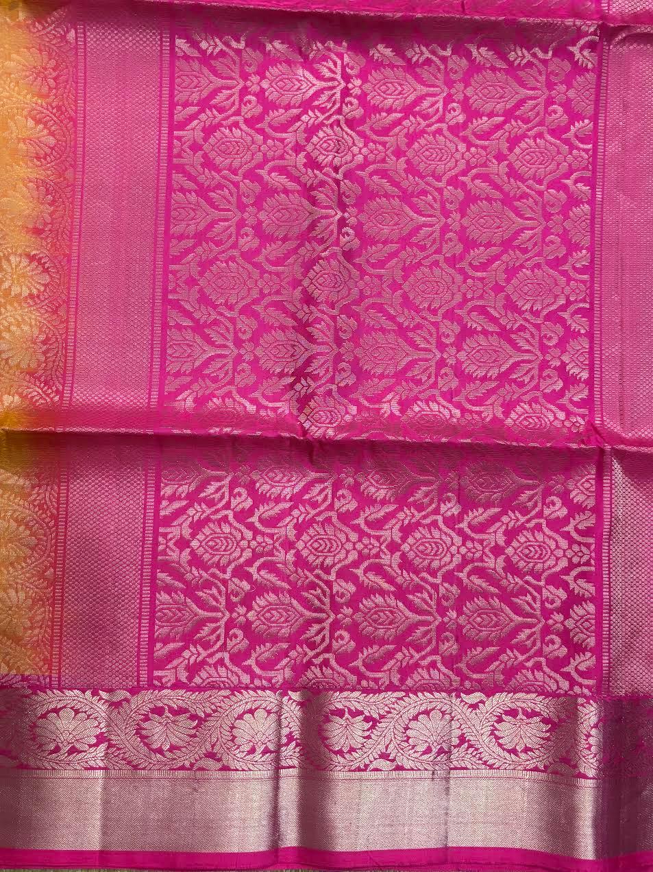 Yellow Pink Designer Kanchi Pure Soft Silk Saree - pochampallysarees.com