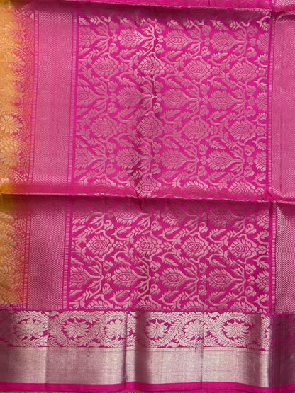 Yellow Pink Designer Kanchi Pure Soft Silk Saree - pochampallysarees.com