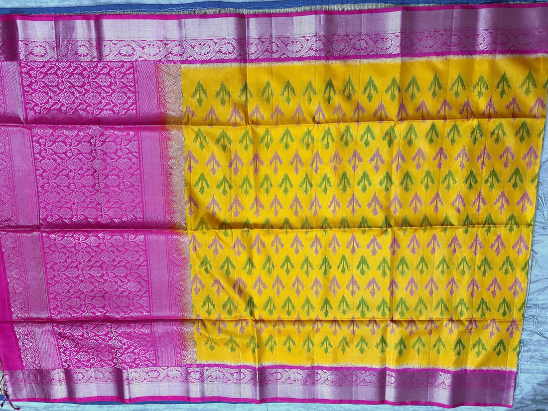 Yellow Pink Designer Kanchi Pure Soft Silk Saree - pochampallysarees.com