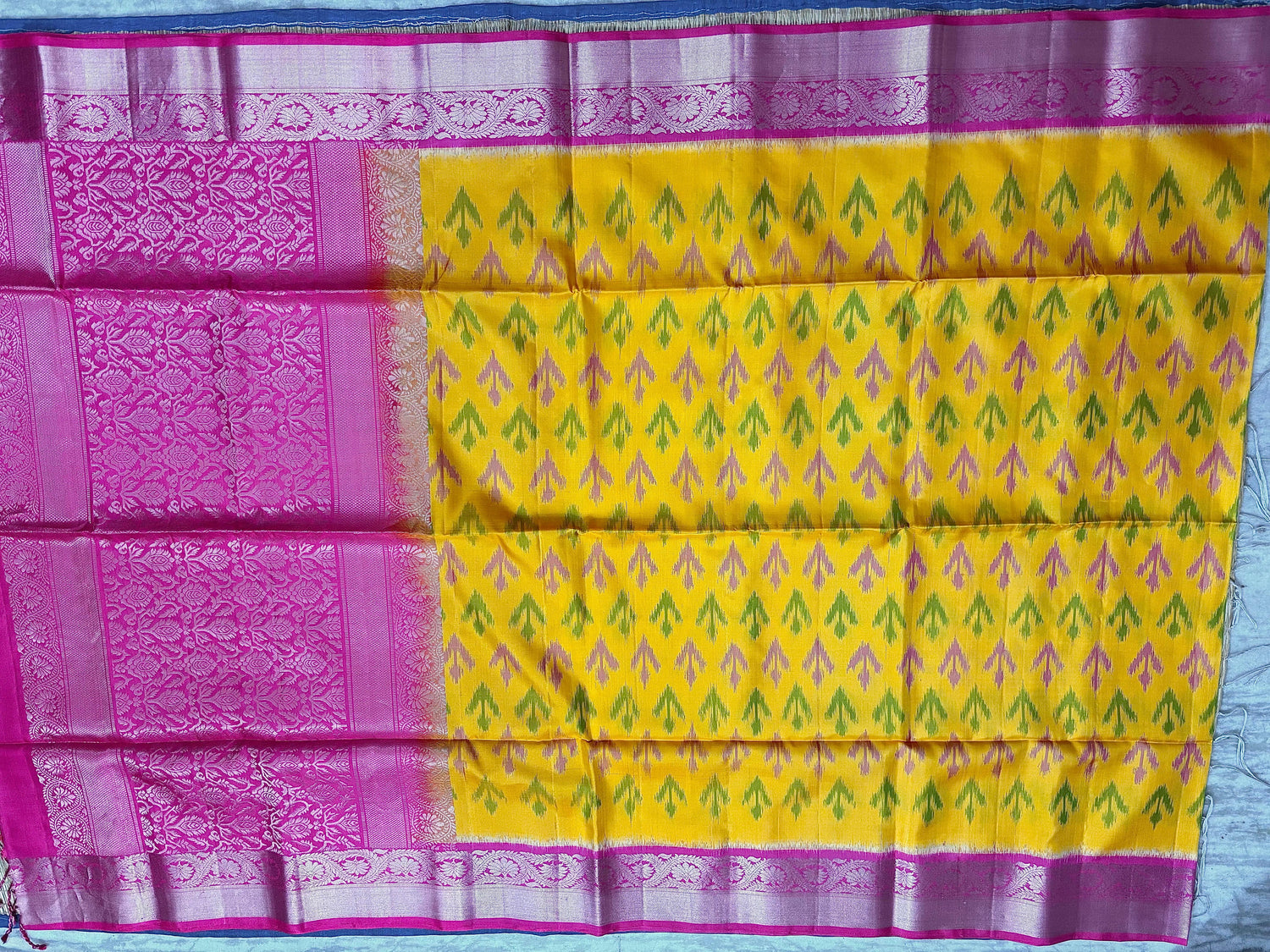 Yellow Pink Designer Kanchi Pure Soft Silk Saree - pochampallysarees.com