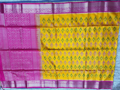 Yellow Pink Designer Kanchi Pure Soft Silk Saree - pochampallysarees.com