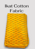 Folded mustard yellow Pochampally ikat cotton fabric with woven dashed motifs
