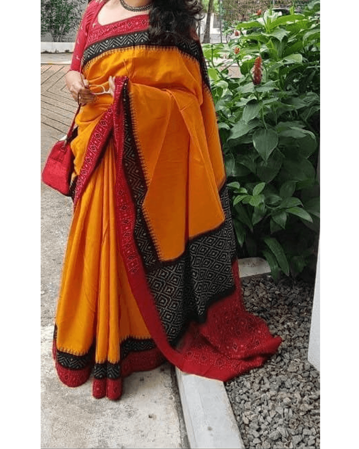 YELLOW, RED AND BLACK COLOR IKAT COTTON SAREE - pochampallysarees.com
