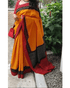 YELLOW, RED AND BLACK COLOR IKAT COTTON SAREE - pochampallysarees.com