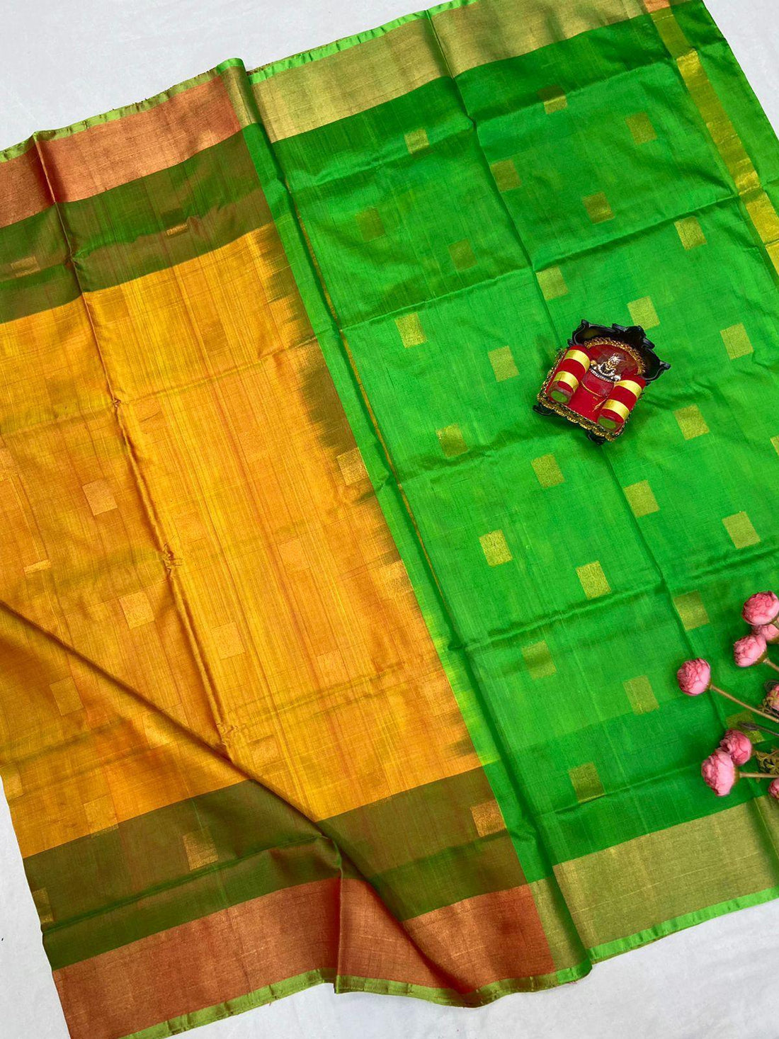 Yellow Uppada Butta Pure Silk Saree - pochampallysarees.com