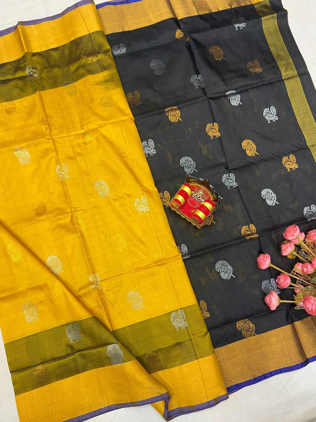 Yellow Uppada Butta Silk Saree - pochampallysarees.com