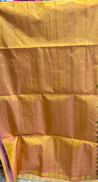 Kanchi Soft Silk Saree in Deep Wine Black with Contrast Peach Gold Zari Border