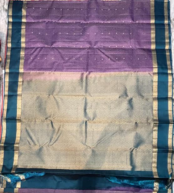Traditional Handloom Purple Kanchi Silk Saree with Blue Zari Border