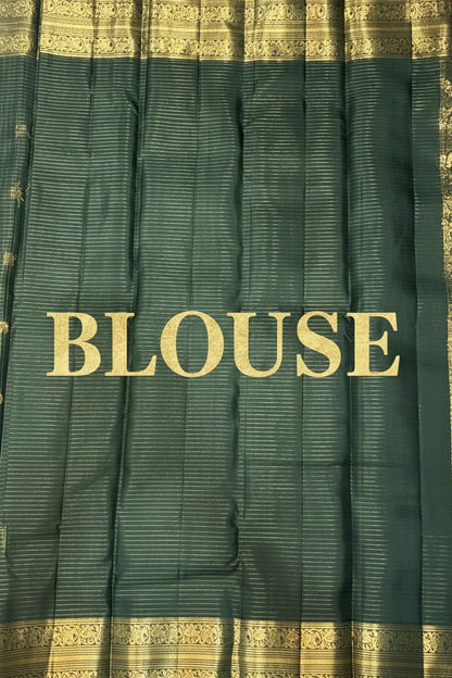Dark Green Checkered Pure Kanchipuram Pattu Saree with Price Rich Gold Zari | Bridal Silk - pochampallysarees.com